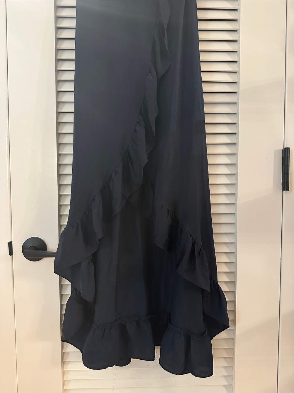 Aqua Navy Blue Ruffled Wrap Dress Maxi Puff Sleeve Size Small - Picture 4 of 8